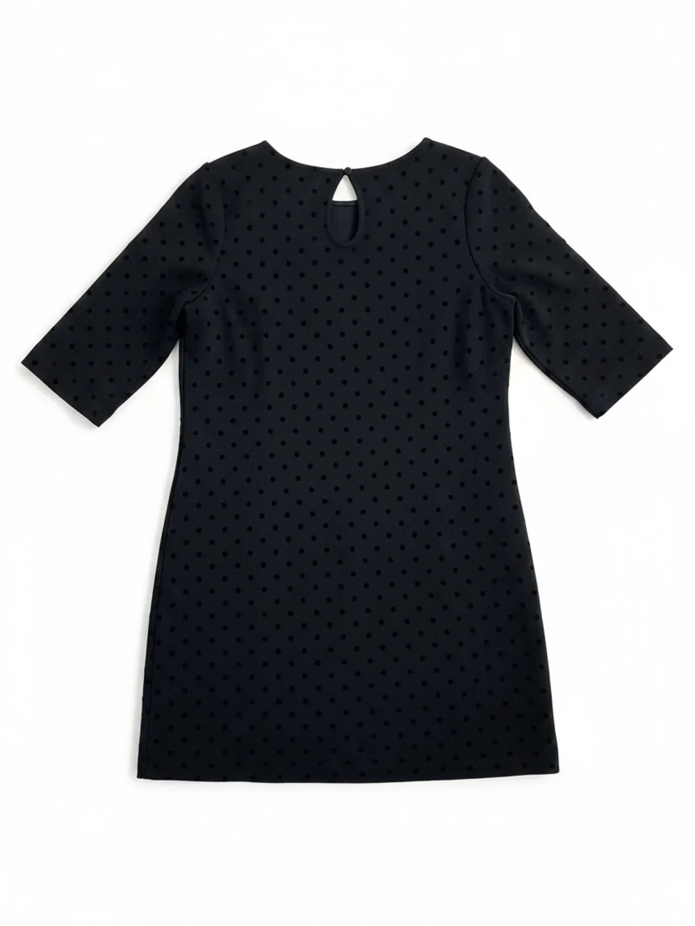 Kate Spade Polka Swiss Dot Dress Womens M Black 3/4 Sleeve Keyhole
